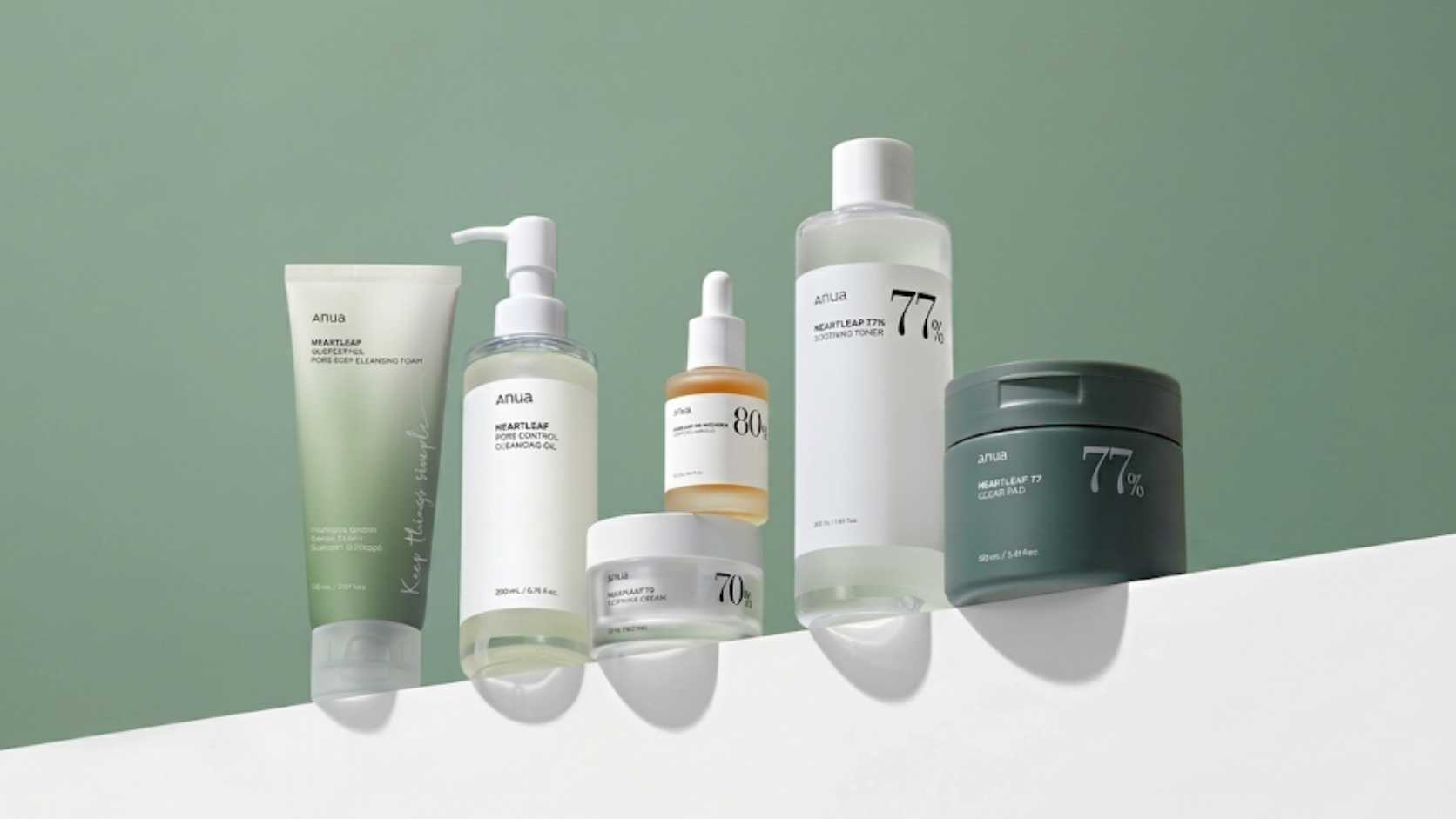 Colección de productos Anua skincare coreano original con extracto de Heartleaf para calmar el acné