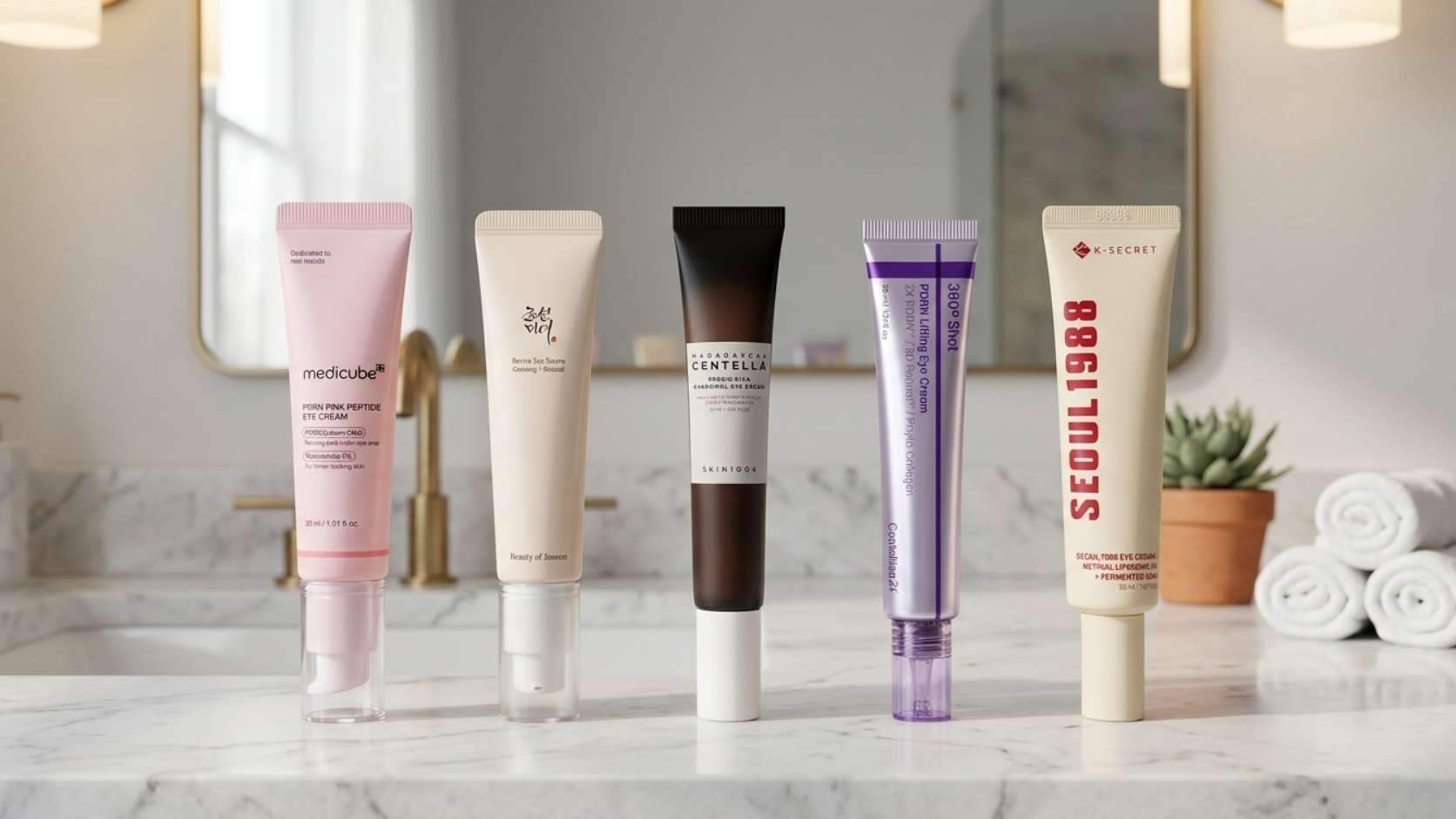 Colección de contornos de ojos de skincare coreano original para reducir ojeras y arrugas