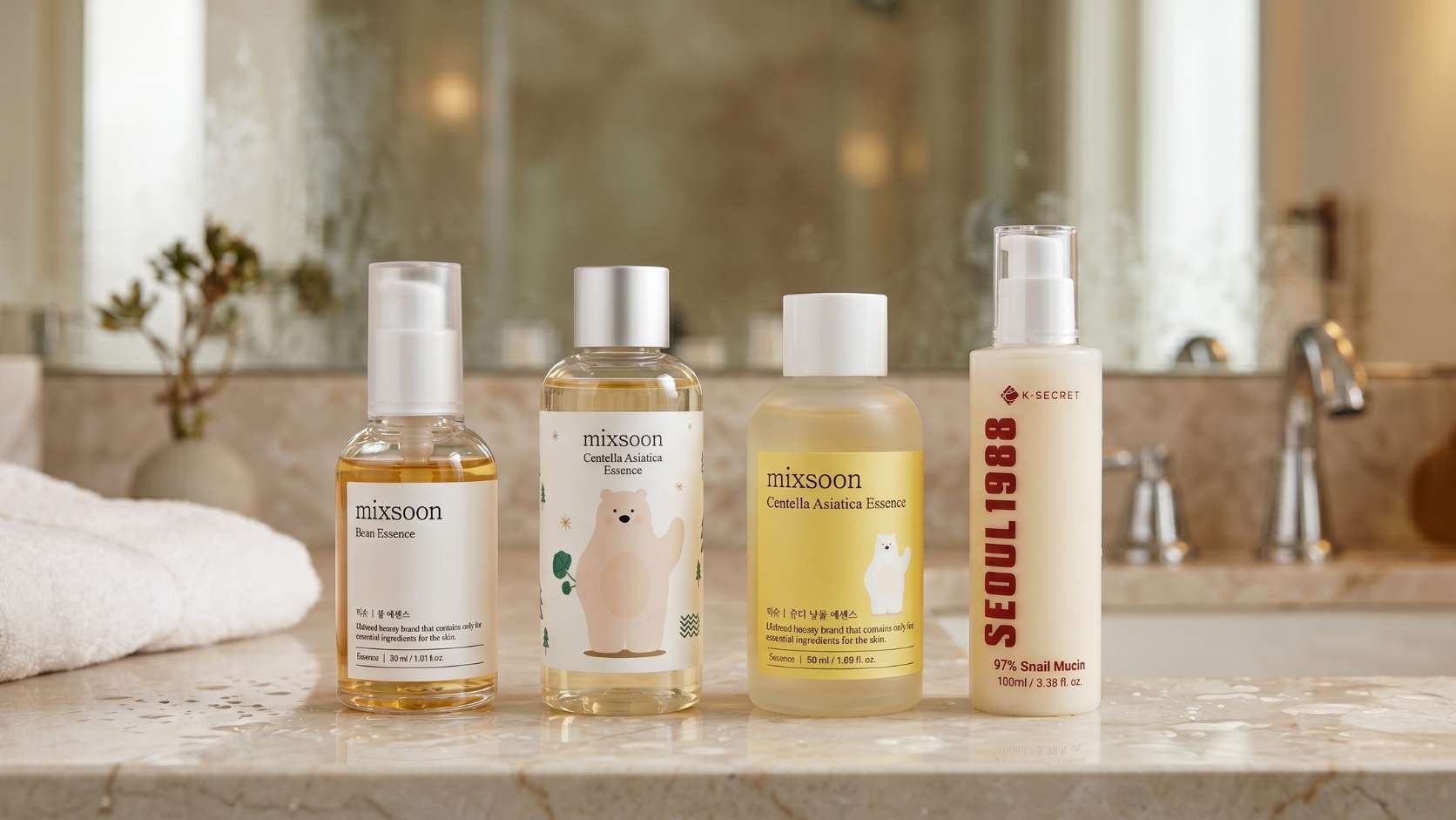 Colección de esencias faciales de skincare coreano original para hidratación profunda y glass skin