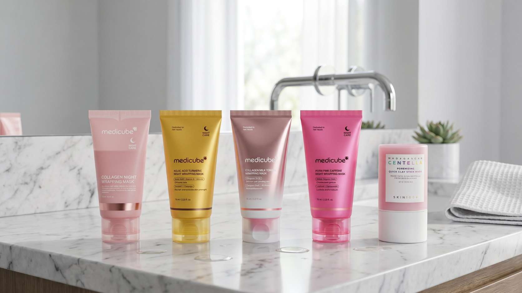 Colección de mascarillas faciales de skincare coreano original para hidratación y efecto