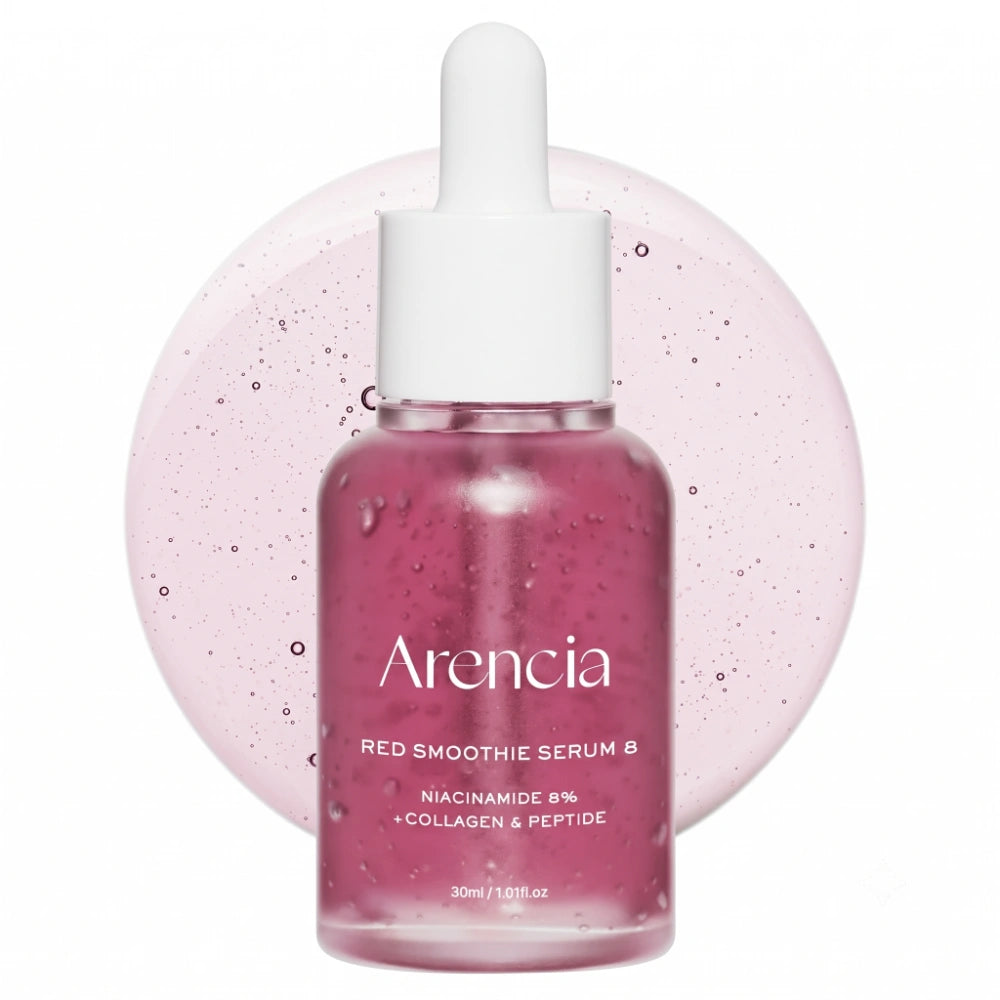 Arencia Fresh Red Smoothie Serum 8. Envase principal del sérum facial coreano rico en antioxidantes.