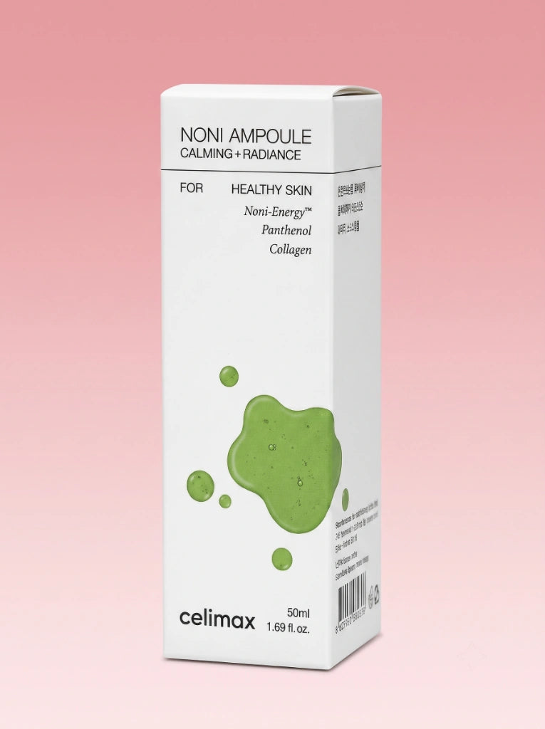 Celimax The Real Noni Energy Ampoule. Caja exterior de cartón del tratamiento facial con extracto de noni.