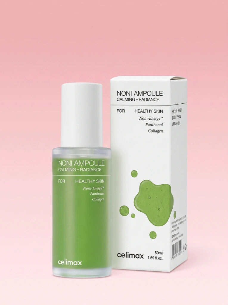 Celimax The Real Noni Energy Ampoule. El frasco de la ampolla antiedad exhibido junto a su empaque original.