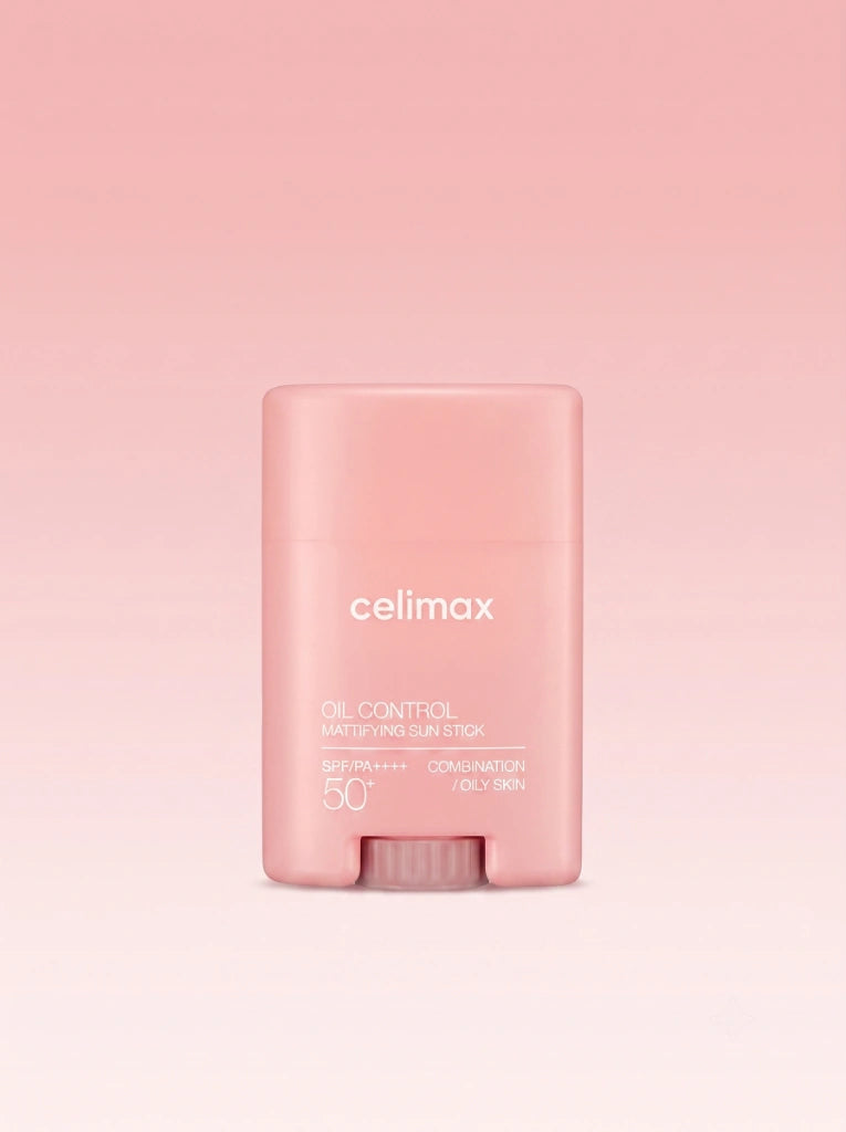 Celimax Oil Control Mattifying Sun Stick. Caja exterior de cartón del bloqueador para piel grasa.