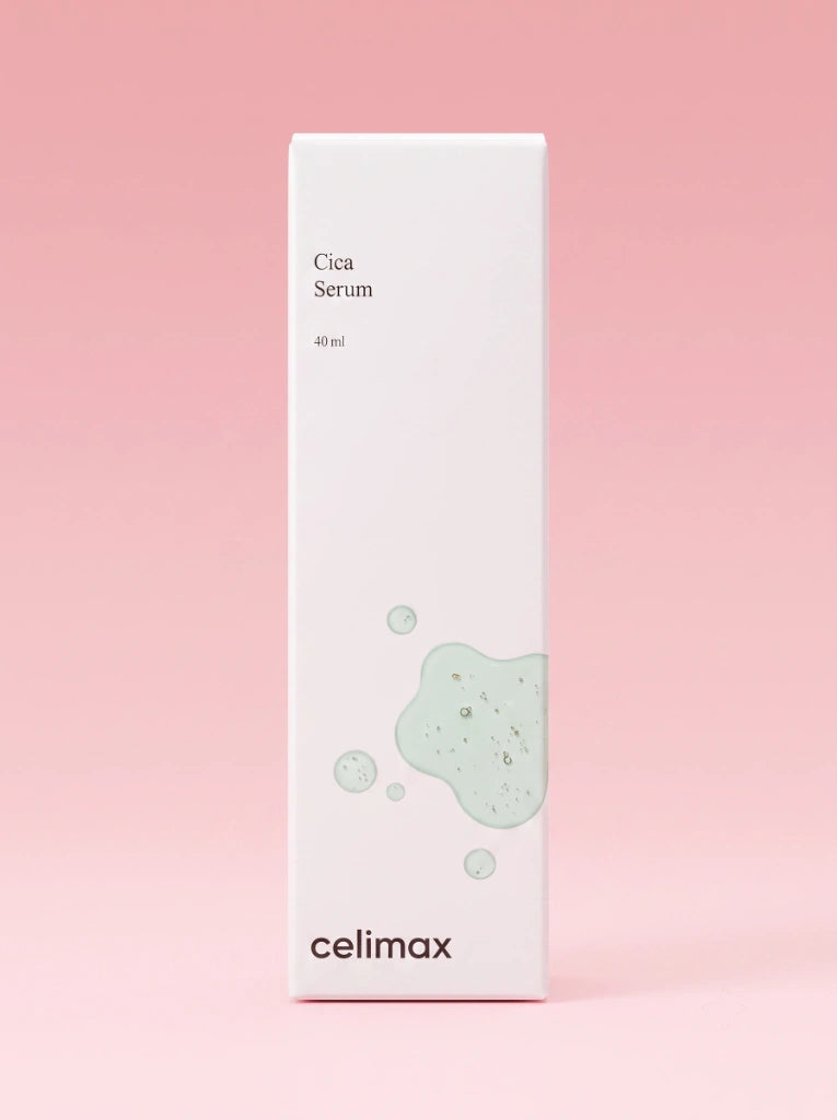 Celimax The Real Cica Niacinamide AC Calming Serum. Caja exterior de cartón del tratamiento para manchas y rojeces.