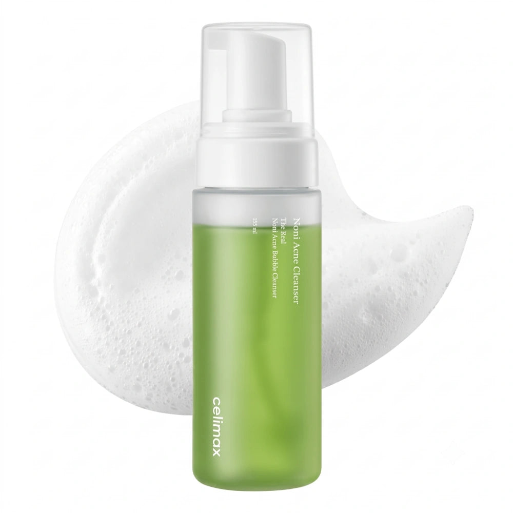 Celimax The Real Noni Acne Bubble Cleanser. Envase principal de la espuma limpiadora facial para acné.