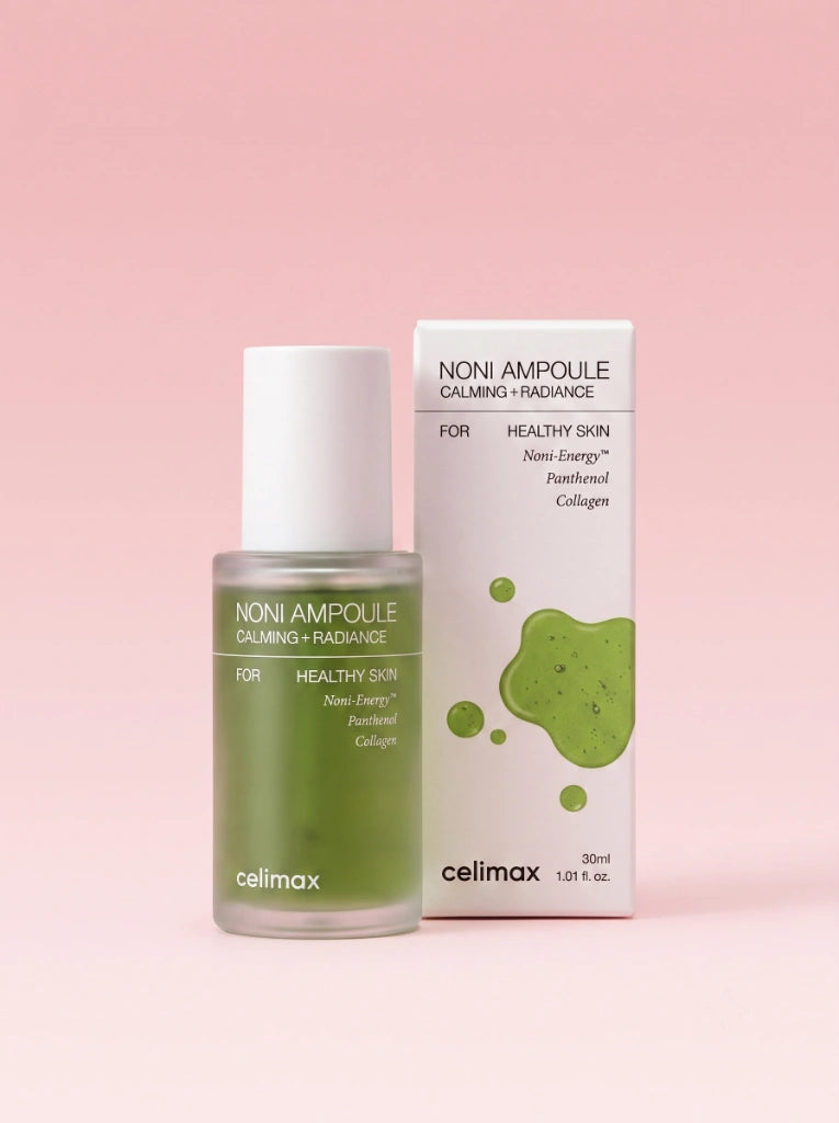 Celimax The Real Noni Energy Ampoule 30ml. El frasco de la ampolla antiedad exhibido junto a su empaque original.