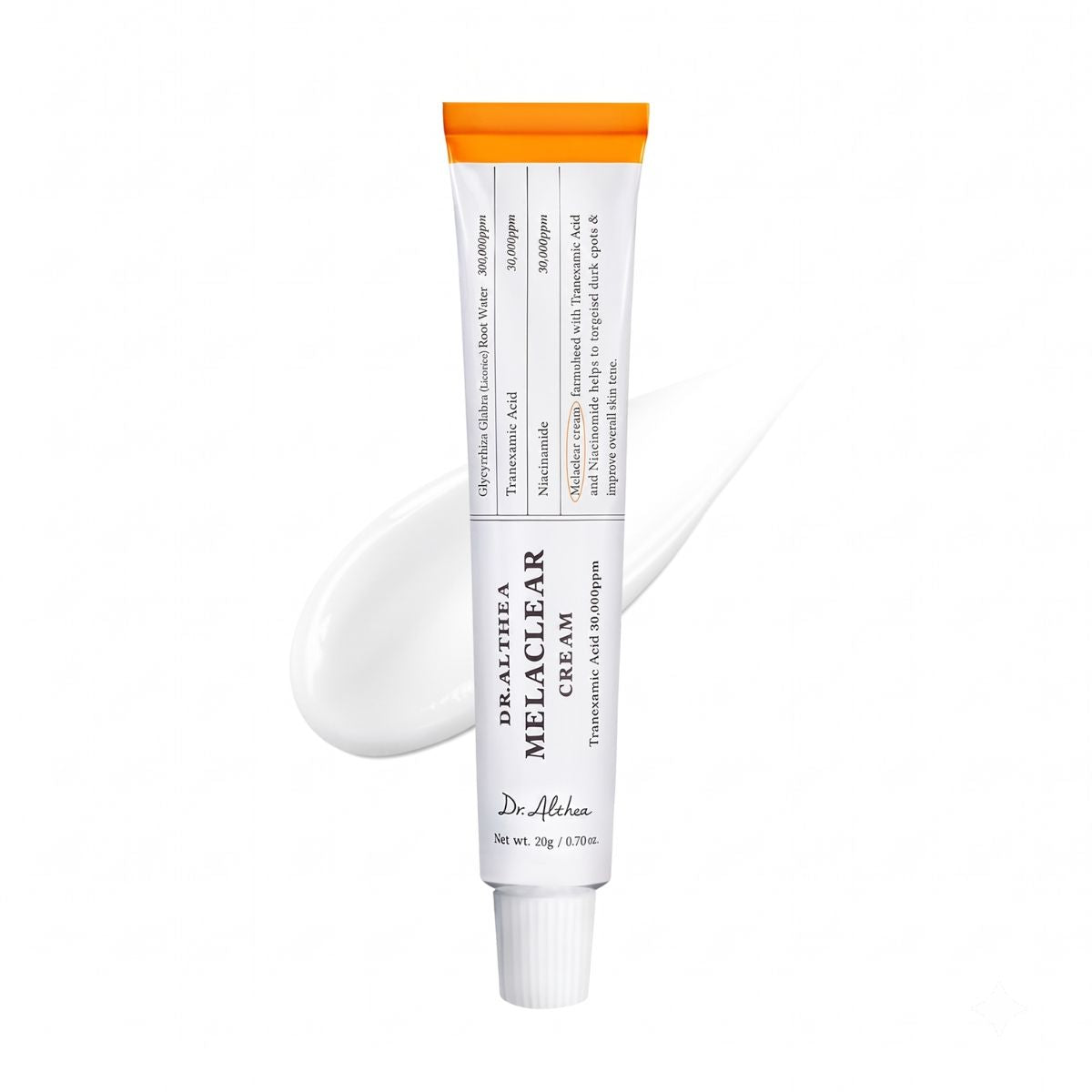 Dr Althea Melaclear Cream. Envase principal de la crema facial despigmentante para combatir manchas oscuras.