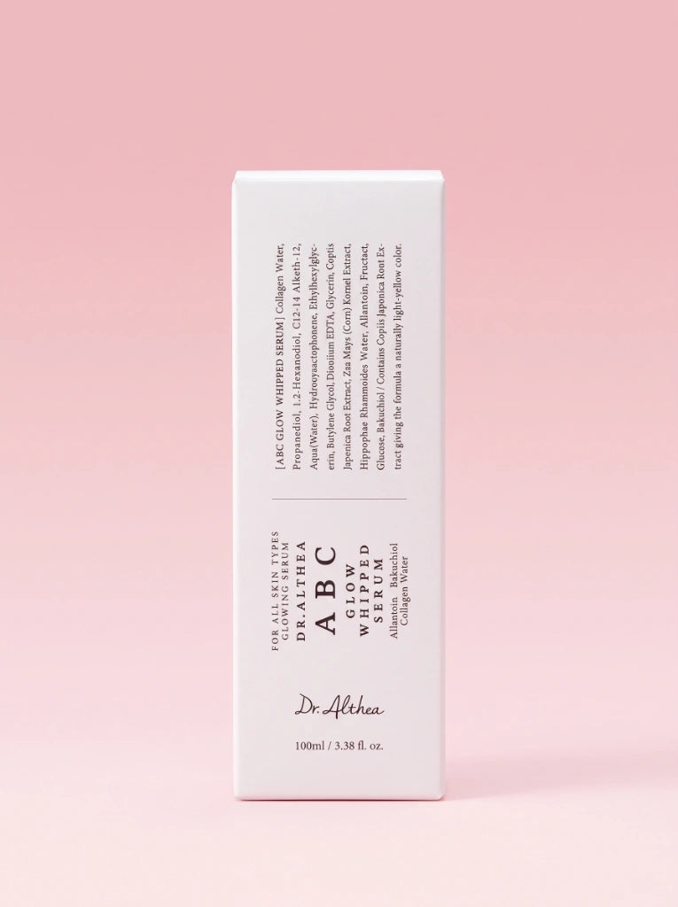 Dr. Althea ABC Glow Whipped Serum. Caja protectora exterior del sérum coreano para aportar efecto glow.
