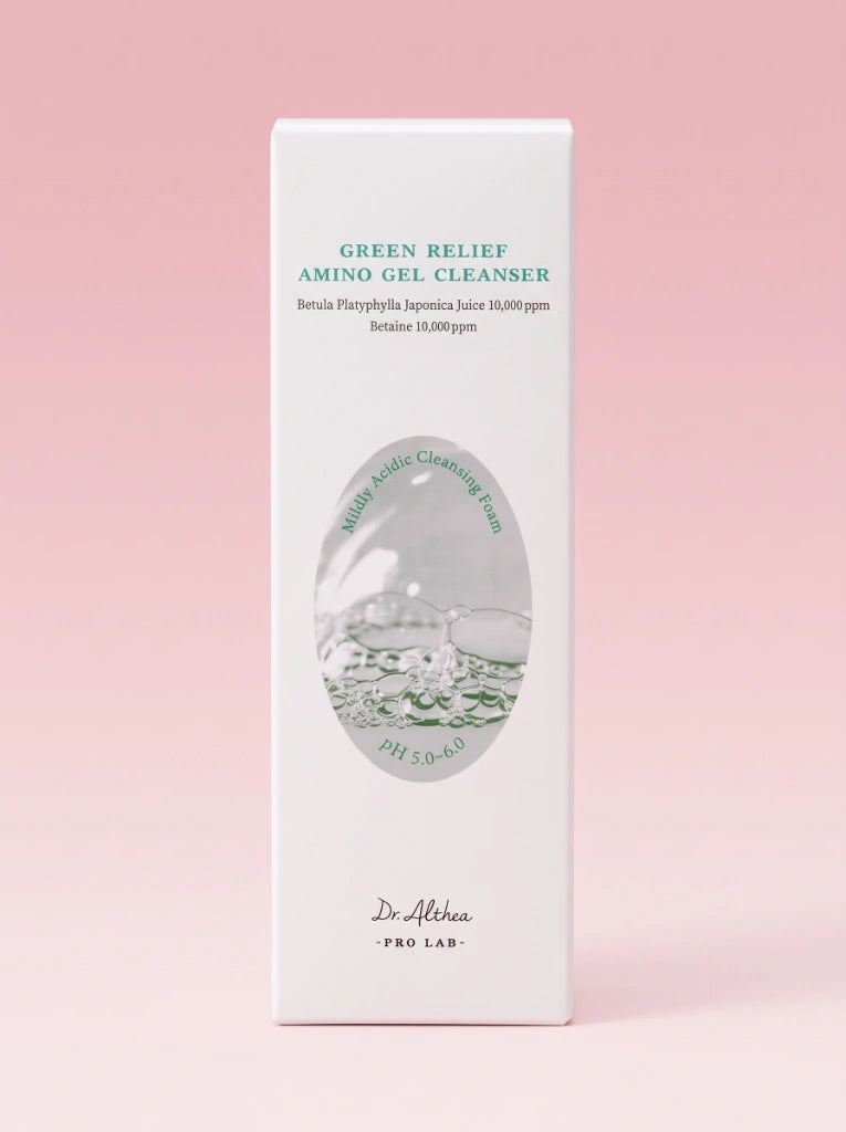 Dr. Althea Green Relief Amino Gel Cleanser. Caja protectora exterior del limpiador hidratante coreano.
