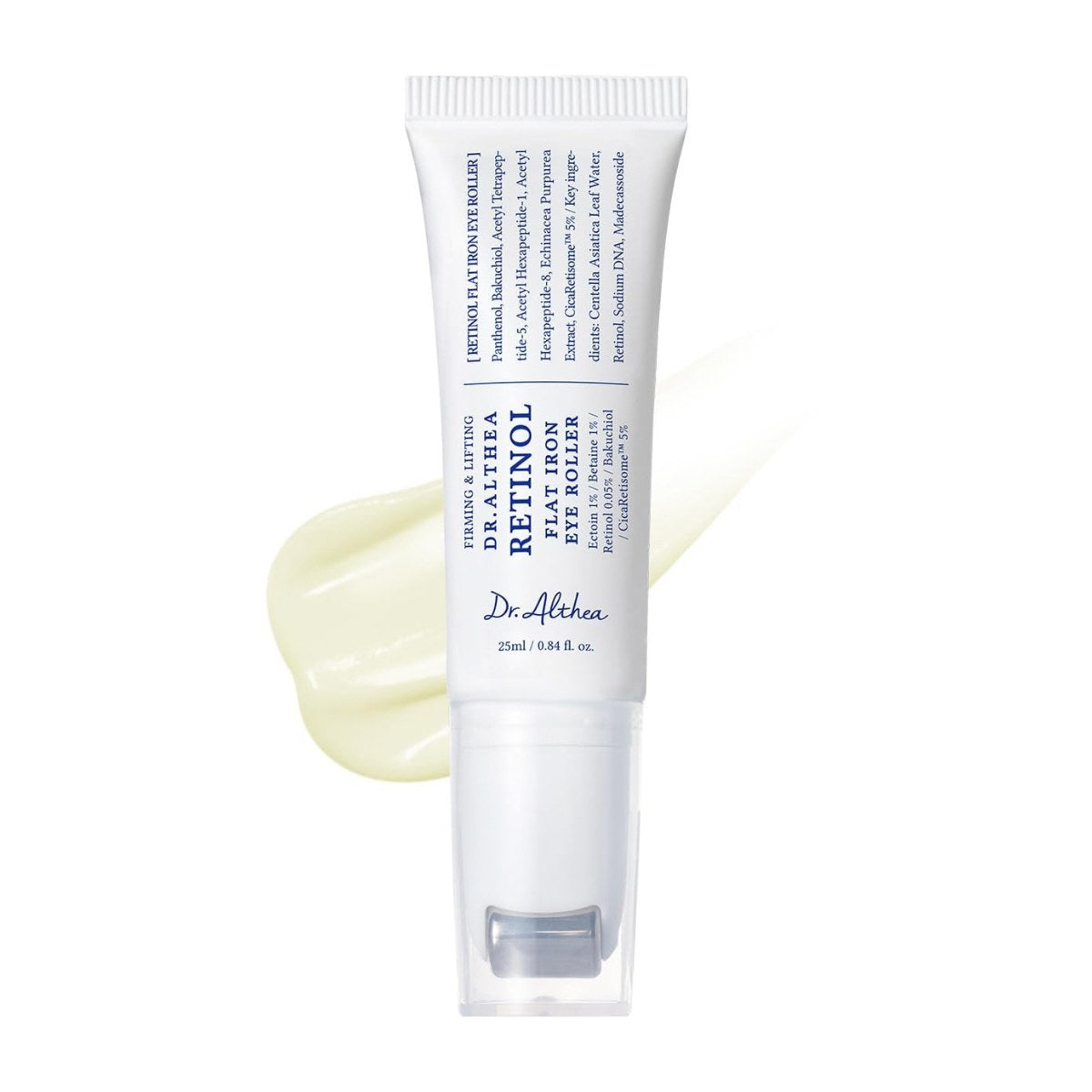 Dr. Althea Retinol Flat Iron Eye Roller. Envase del contorno de ojos coreano con retinol, toma frontal principal.