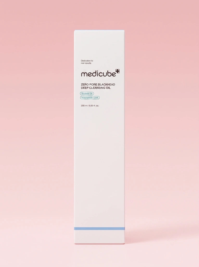 Medicube Zero Pore Blackhead Deep Cleansing Oil. Caja protectora exterior del limpiador de poros.