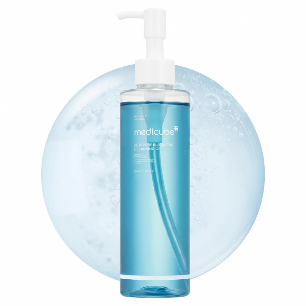 Medicube Zero Pore Blackhead Deep Cleansing Oil. Envase de aceite limpiador para puntos negros, toma frontal.