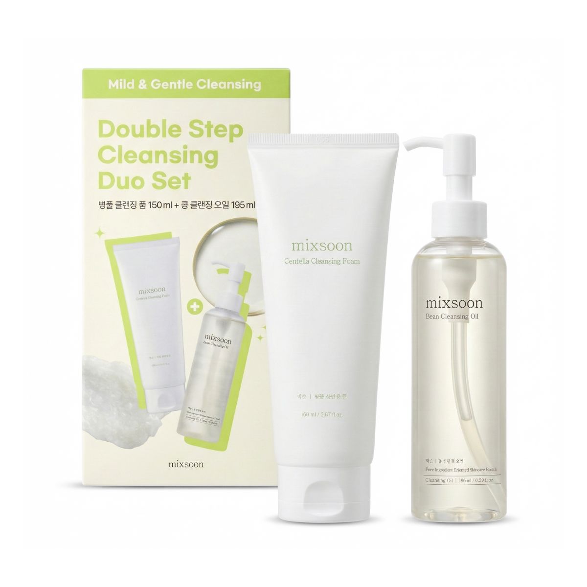 Set doble limpieza Mixsoon Double Step Cleansing Duo aceite y espuma tamaño real