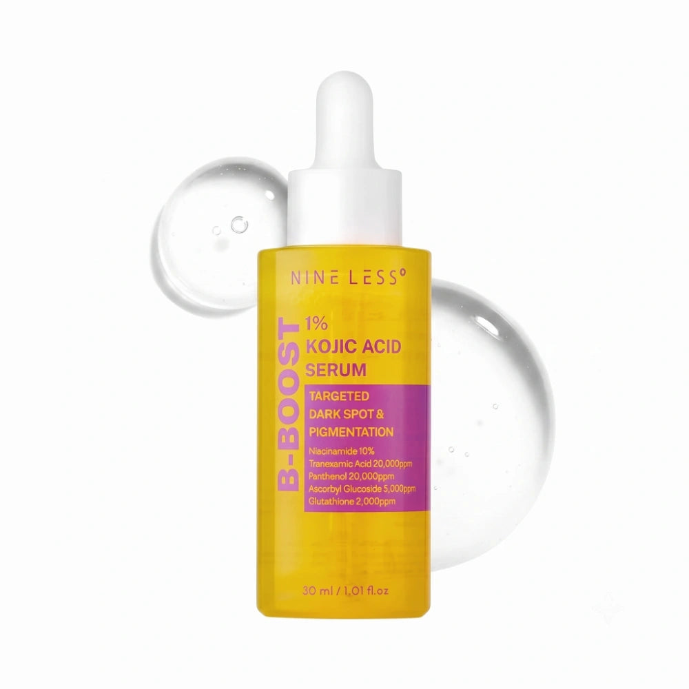Nineless B-Boost 1% Kojic Acid Serum. Envase principal del sérum despigmentante coreano para manchas.