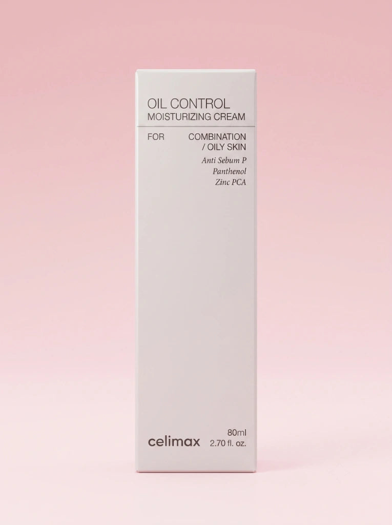 Celimax Oil Control Moisturizing Cream. Caja exterior de cartón del tratamiento para el control de sebo.