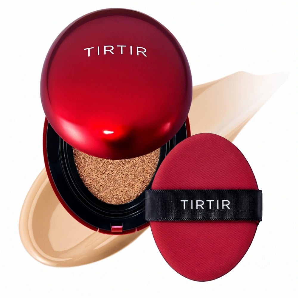 Tirtir Mask Fit Red Cushion 27N Camel. Envase principal rojo de la base cushion coreana de alta cobertura.