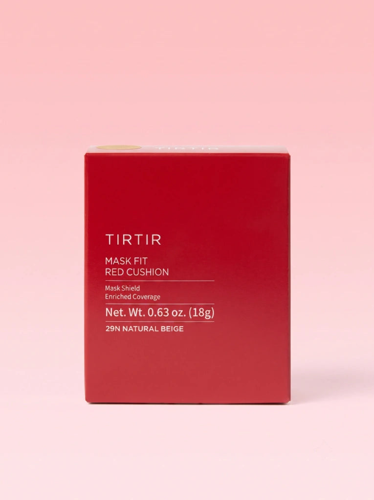 Tirtir Mask Fit Red Cushion 29N Natural Beige. Caja exterior de cartón del maquillaje viral coreano.