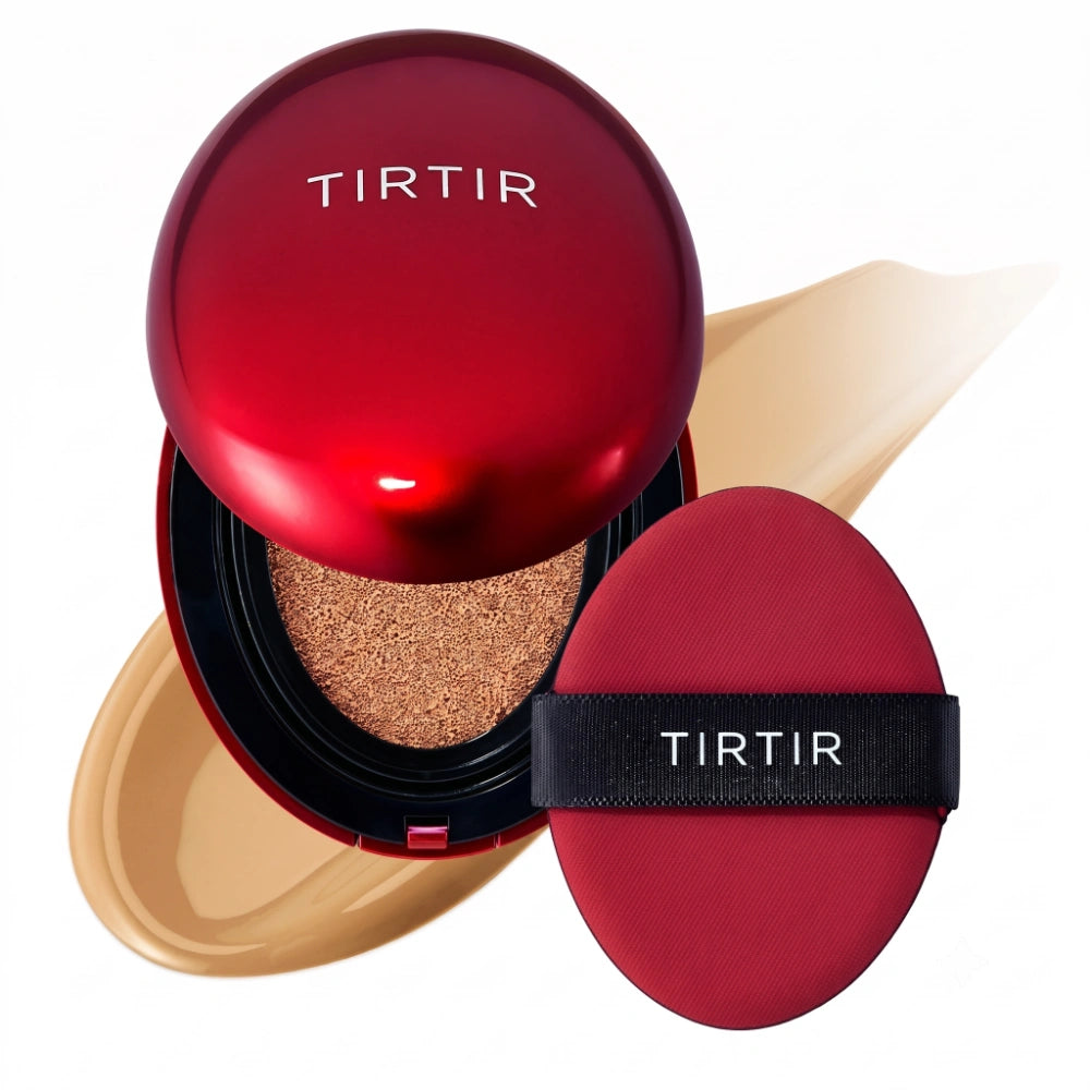 Tirtir Mask Fit Red Cushion 29N Natural Beige. Envase principal rojo de la base cushion coreana de alta cobertura.