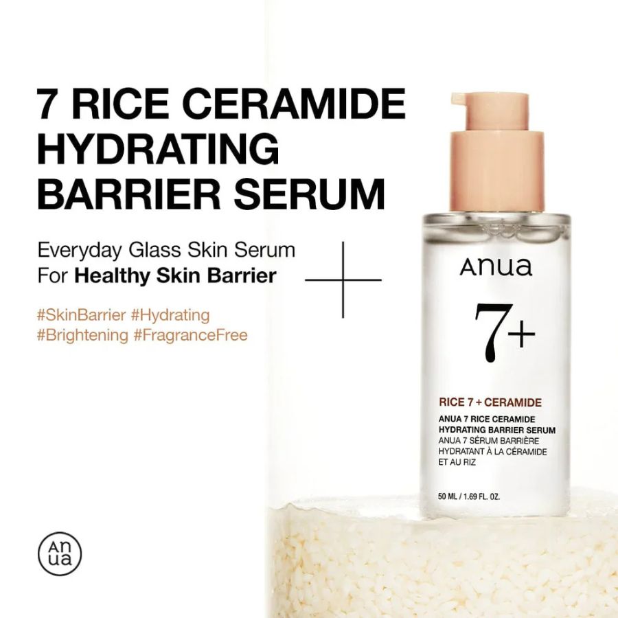 La genialidad de este suero es su complejo "7 Rice": no usa un solo tipo de arroz, sino 7 extractos diferentes derivados del arroz (agua de salvado, extracto de semilla, fermentos, etc.) combinados con Ceramidas
