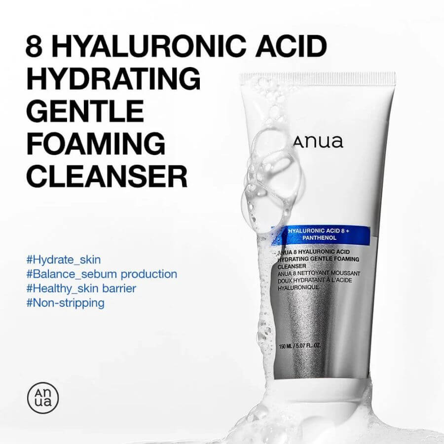 Si el limpiador de Quercetinol que vimos antes era el "aspirador" para el acné y la piel grasa, el Anua 8 Hyaluronic Acid Hydrating Gentle Foaming Cleanser es el mimo absoluto para las pieles secas, deshidratadas o sensibles