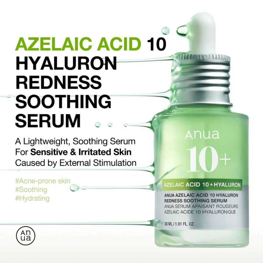 El Anua Azelaic Acid 10 Hyaluron Redness Soothing Serum es un producto muy de nicho, pero que resuelve un problema que frustra a muchísimas personas: la rosácea, la piel crónicamente roja y las marcas rojas post-acné