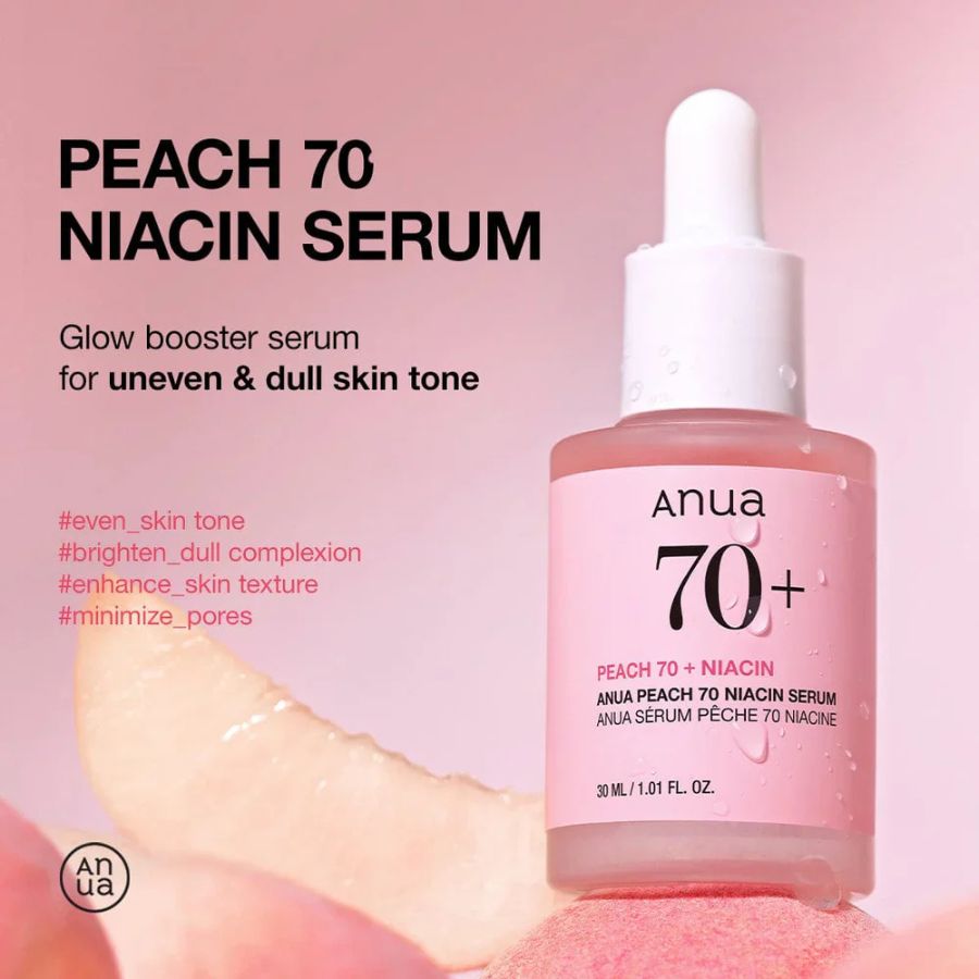 El Anua Peach 70% Niacinamide Serum es la respuesta coreana a la piel opaca y sin vida