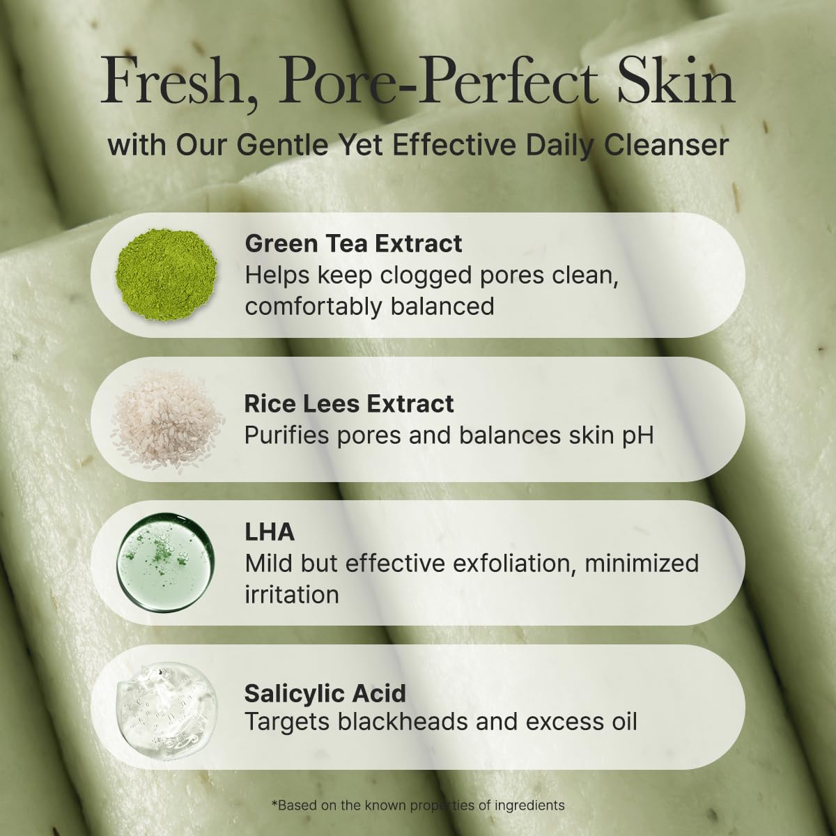 Textura masa limpiador facial de te verde y lha para piel sensible