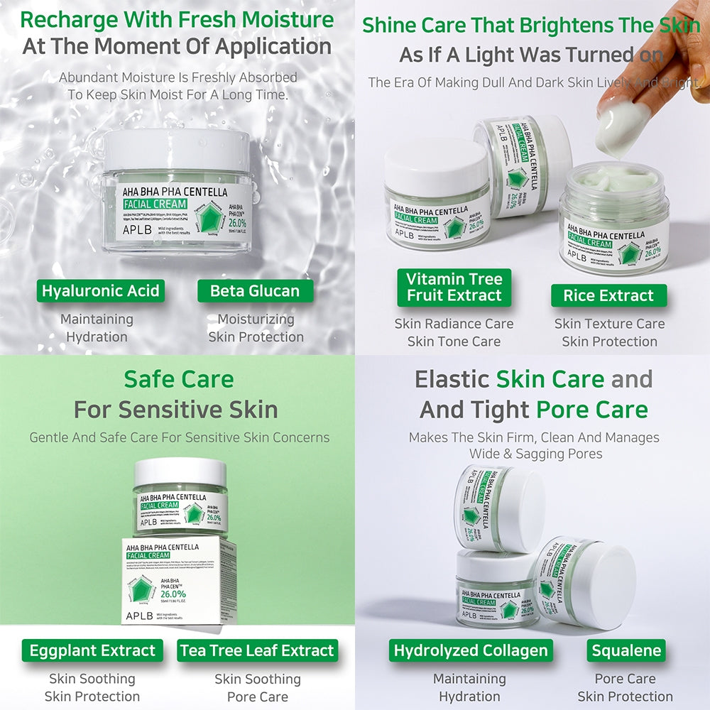 APLB AHA BHA PHA Centella Facial Cream 55ml Crema Facial