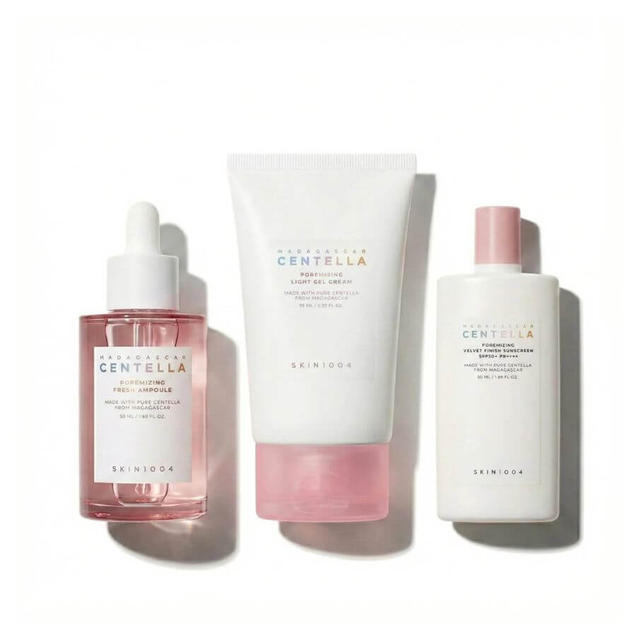 Kit trio Skin1004 Poremizing ampolla crema gel y protector solar poros