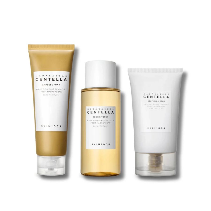 Kit rutina básica piel sensible Skin1004 limpiador tónico y crema gel