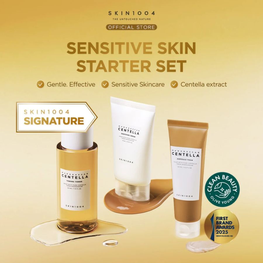 Kit rutina básica piel sensible Skin1004 limpiador tónico y crema gel