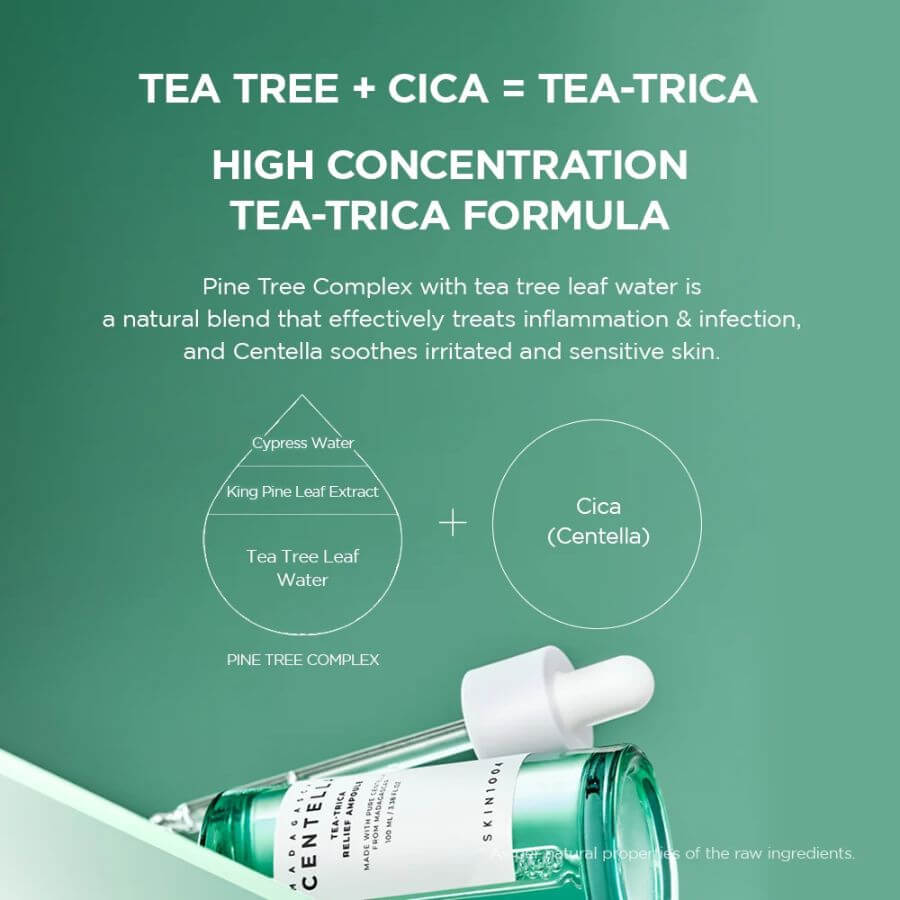 Textura ligera y no pegajosa de la ampolla Tea-Trica Skin1004 para piel grasa