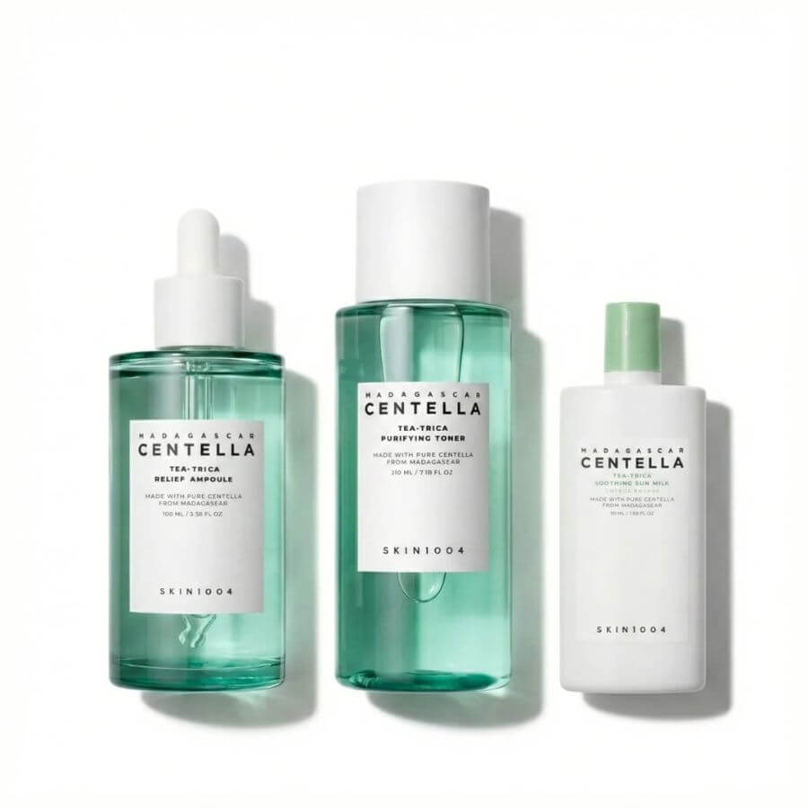 Set Trio Skin1004 Tea-Trica tratamiento y protector solar para acné