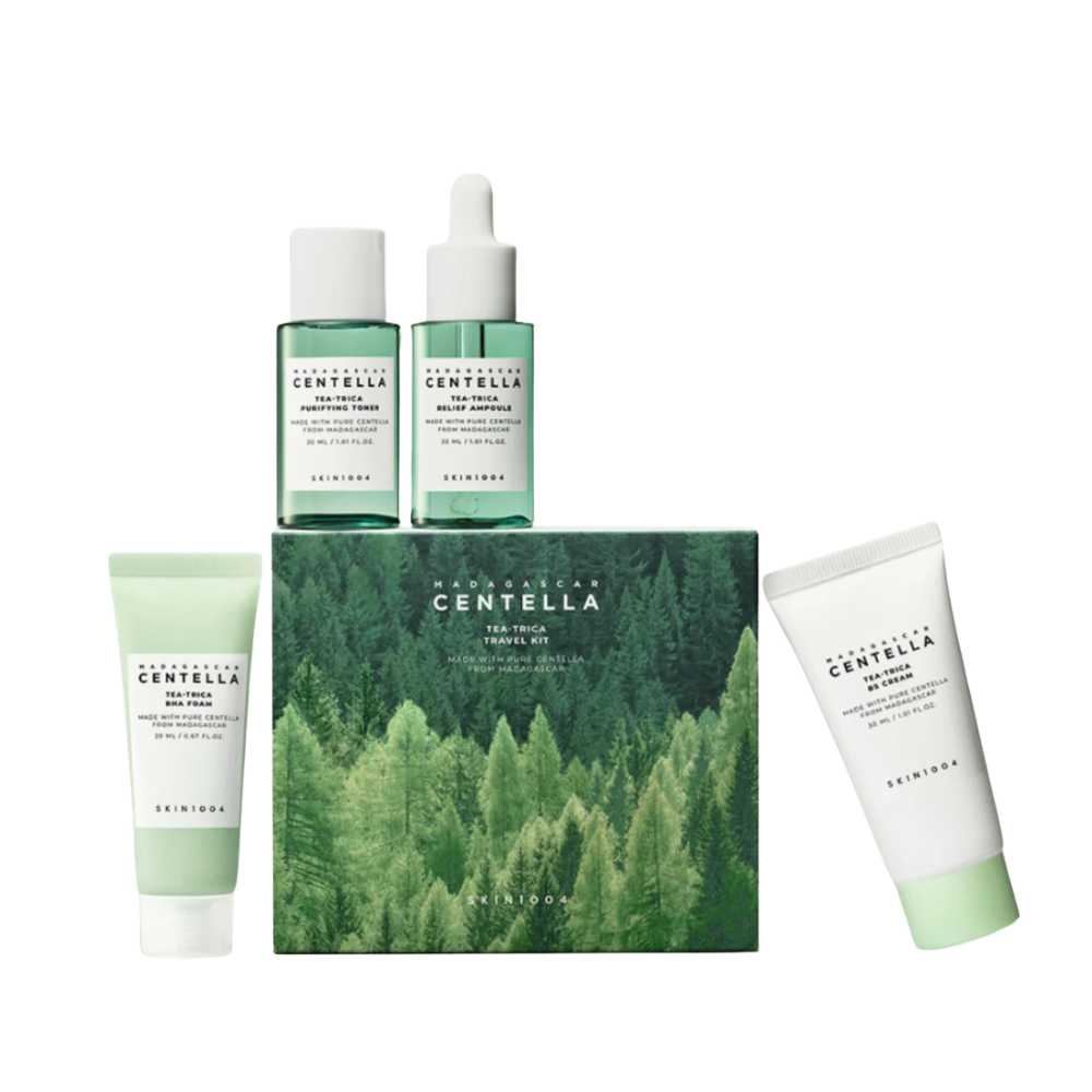 kit de viaje rutina acne skin1004 tea trica travel kit