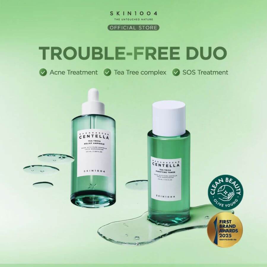 Kit dúo anti acné Skin1004 Tea-Trica tónico exfoliante y serum tamaño grande